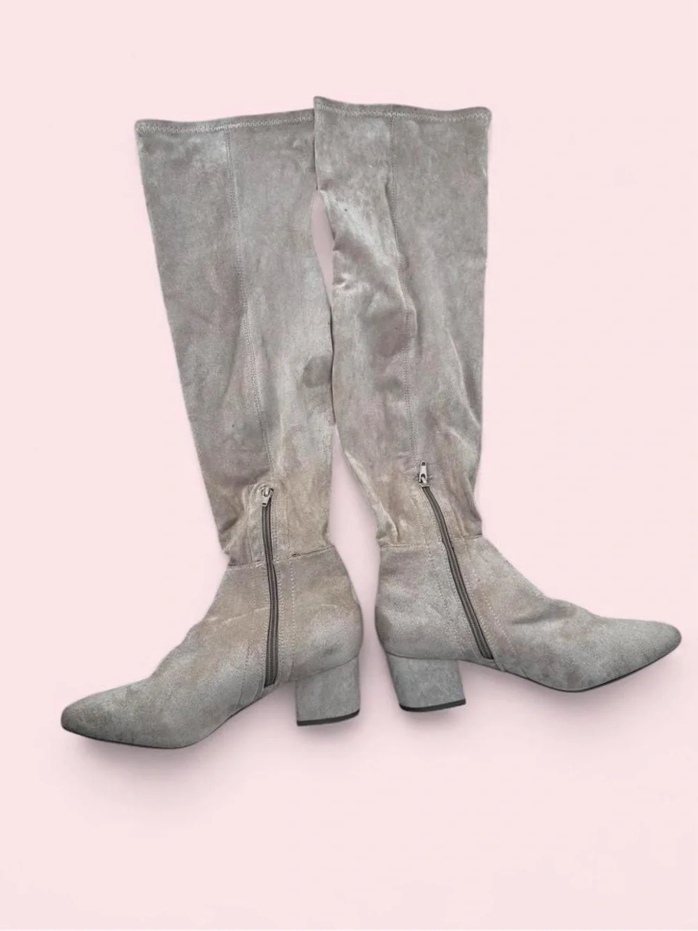 Miss Lola Light Tan Over-the-Knee Suede Block Heel Boots